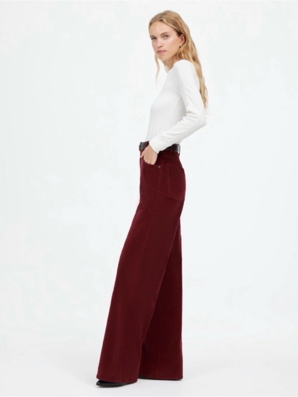 Madewell Women’s Superwide-Leg Pant Burgundy Corduroy 28 - Picture 2 of 16